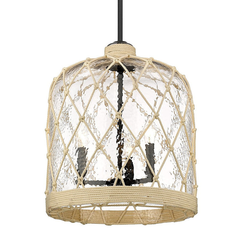 Golden Lighting Ssau 3 Light Pendant, Black/Hammered Clear