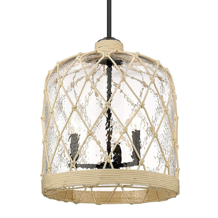Golden Lighting Ssau 3 Light Pendant, Black/Hammered Clear