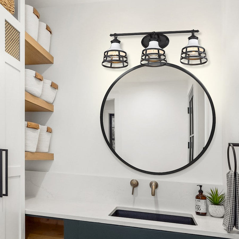 Golden Lighting Locklyn 3 Light Bath Vanity, Black/White