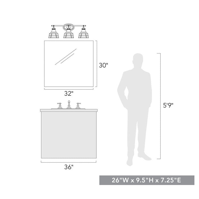 Golden Lighting Locklyn 3 Light Bath Vanity, Black/White