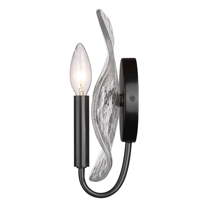 Golden Lighting Samara 1-Light Wall Sconce, Black/Water Glass