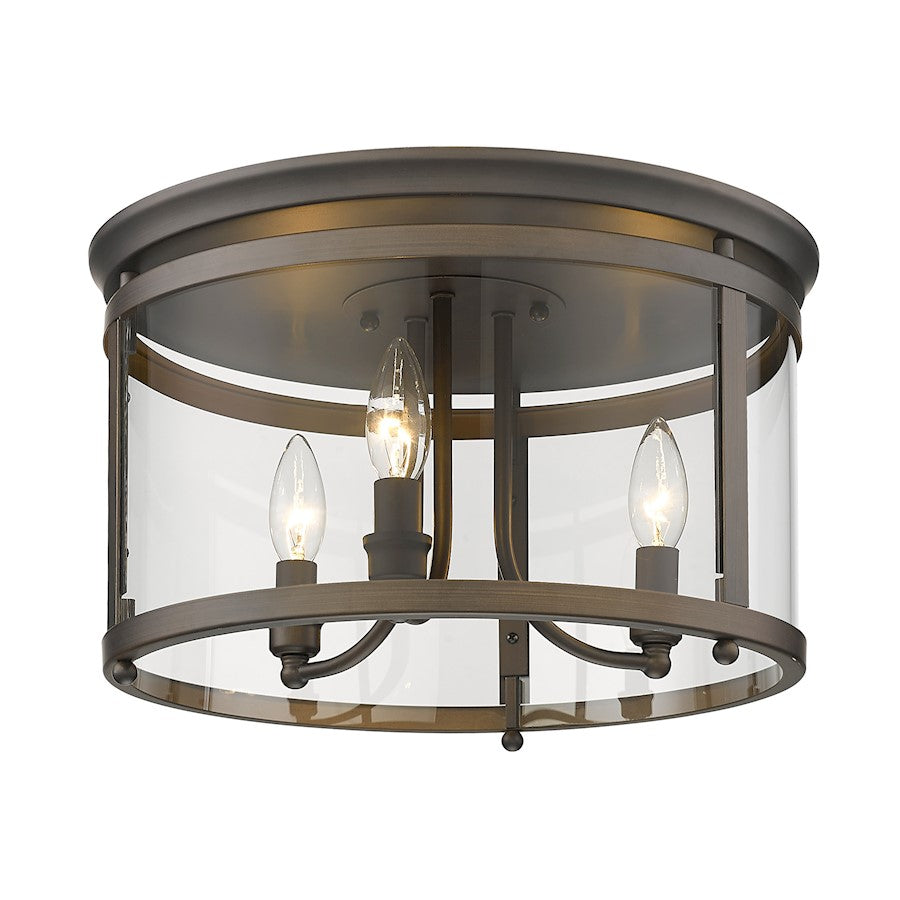 Golden Lighting Payton 3-Light Flush Mount, Bronze/Clear - 1157-FMRBZ