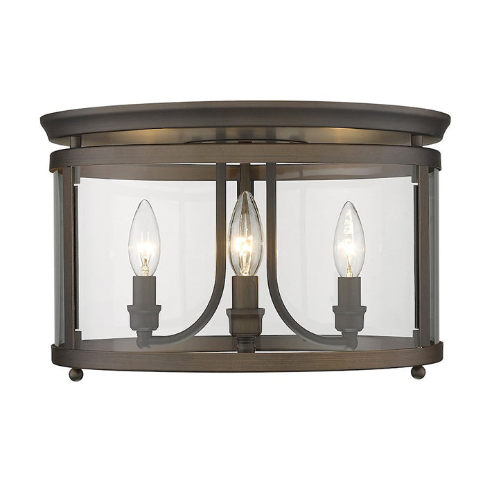 Golden Lighting Payton 3-Light Flush Mount, Bronze/Clear Glass