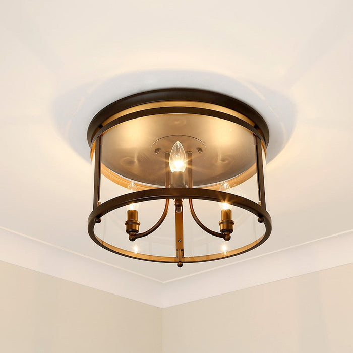 Golden Lighting Payton 3-Light Flush Mount, Bronze/Clear Glass