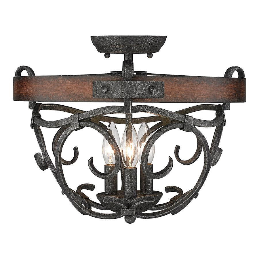 Golden Lighting Madera 3 Light Semi-Flush Mount, Black Iron/ - 1821-3SFBI