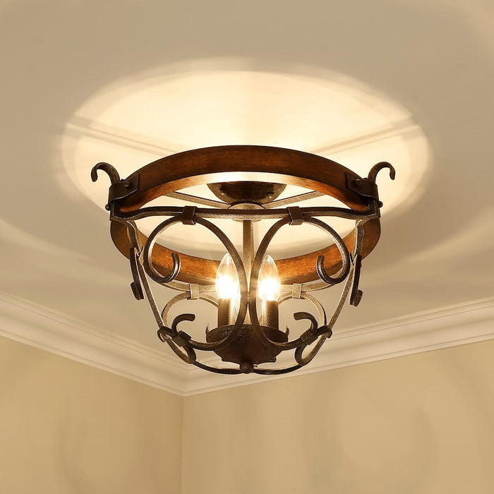 Golden Lighting Madera 3 Light Semi-Flush Mount, Black Iron