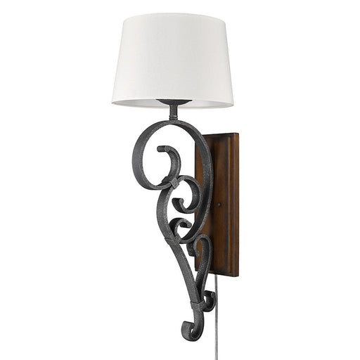 Golden Lighting Madera 1 Light Sconce, Black Iron/Ivory Linen