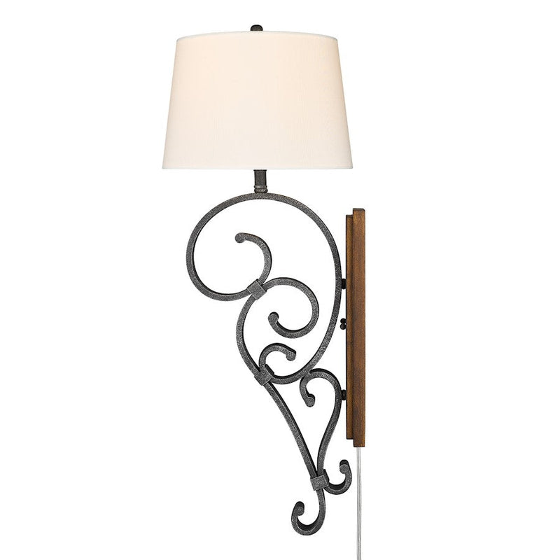 Golden Lighting Madera 1 Light Sconce, Black Iron/Ivory Linen