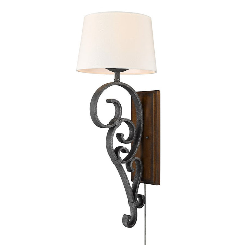 Golden Lighting Madera 1 Light Sconce, Black Iron/Ivory Linen