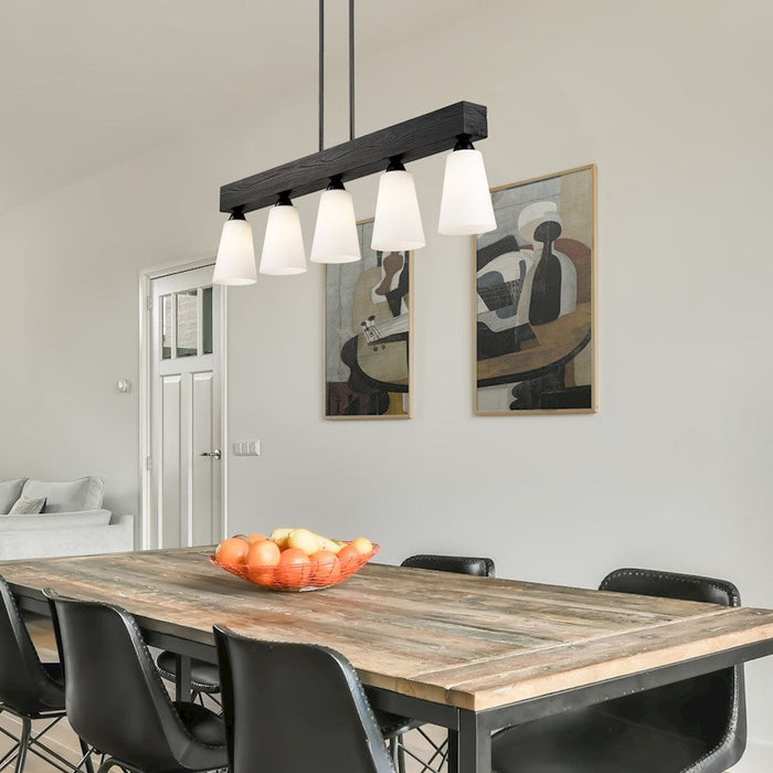 Golden Lighting Neela 5 Light Linear Pendant, Matte Black/Opal