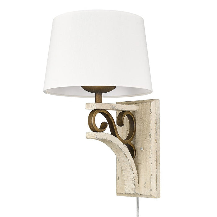 Golden Lighting Solay 1-Light Wall Sconce, Chestnut/Ivory Linen