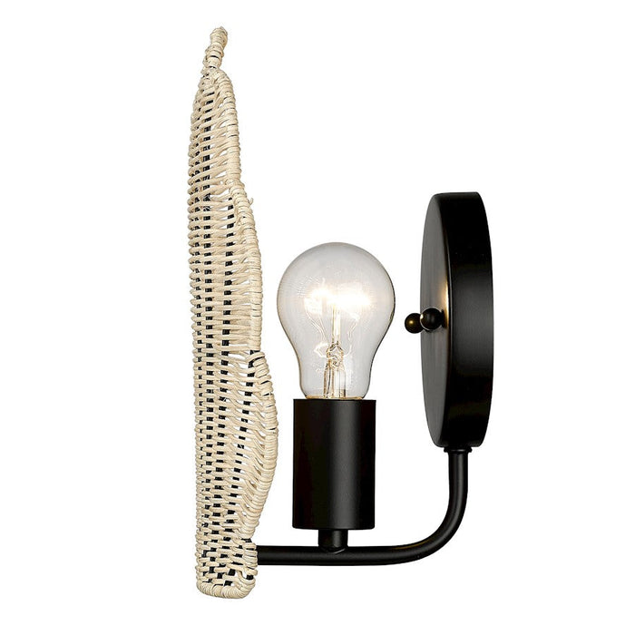 Golden Lighting Malia 1 Light Wall Sconce, Black/Natural Wicker