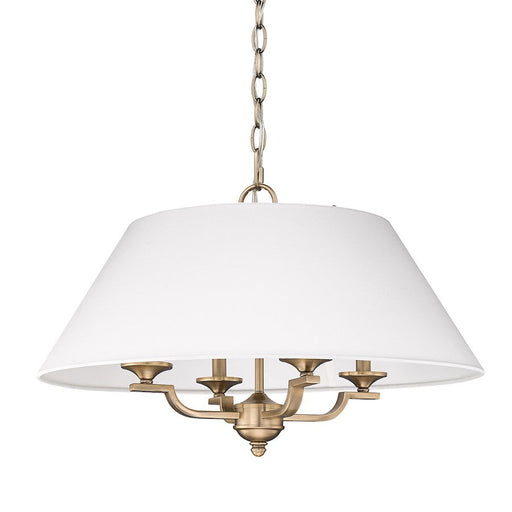 Golden Lighting Coretta 4 Light Pendant, Brass/Ivory Linen