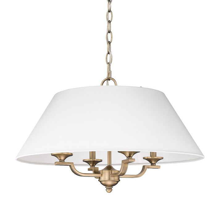 Golden Lighting Coretta 4 Light Pendant, Brass/Ivory Linen