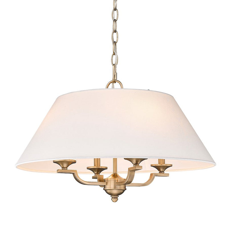 Golden Lighting Coretta 4 Light Pendant, Brass/Ivory Linen