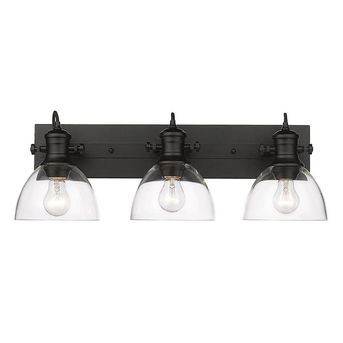 Golden Lighting Hines 3-Light Bath Vanity, Black/Clear Glass