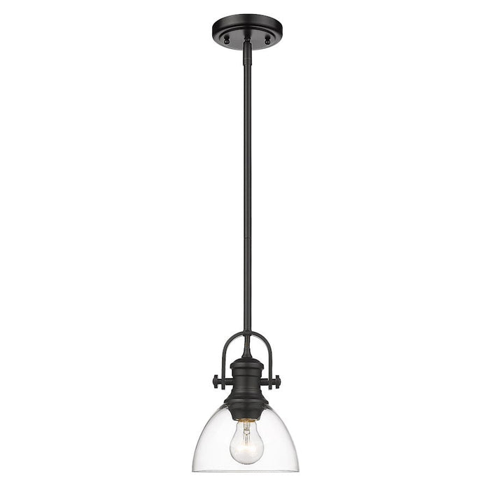 Golden Lighting Hines 1-Light Mini Pendant, Black/Clear Glass