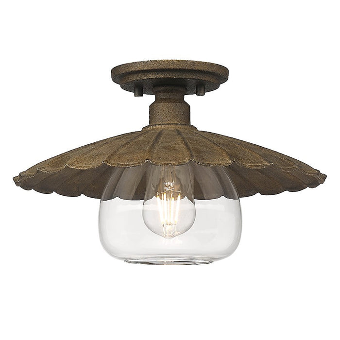 Golden Lighting Clemence 1 Light Flush Mount, Rust/Clear - 3124-FMDR-CLR