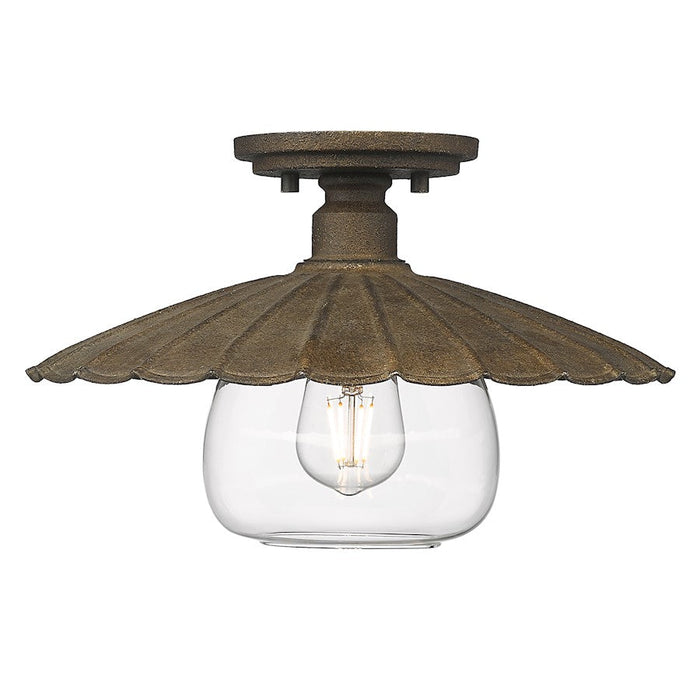 Golden Lighting Clemence 1 Light Flush Mount, Rust/Clear