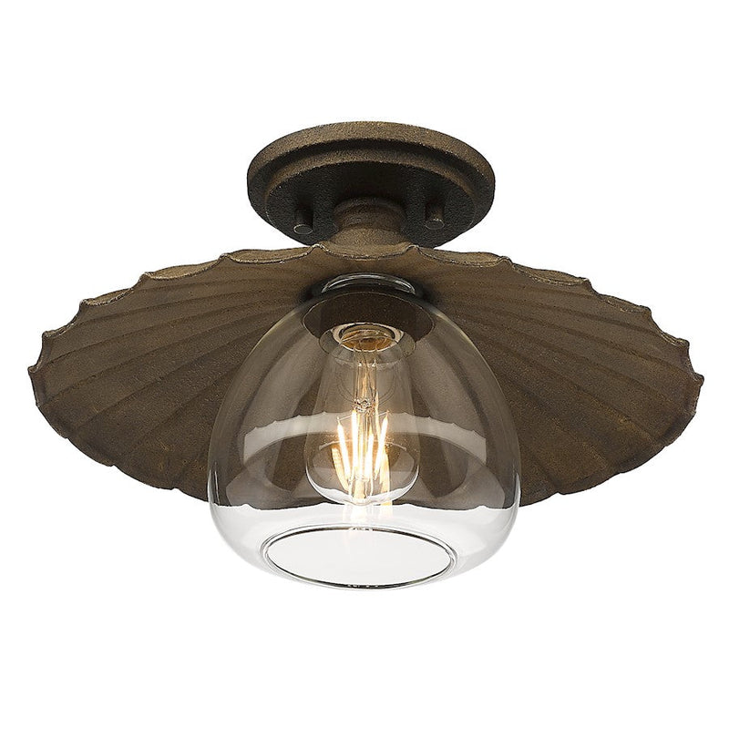 Golden Lighting Clemence 1 Light Flush Mount, Rust/Clear