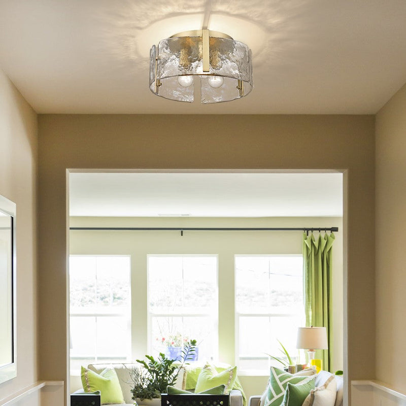 Golden Lighting Aenon Bcb 3 Light Flush, Bronze/Hammered Water