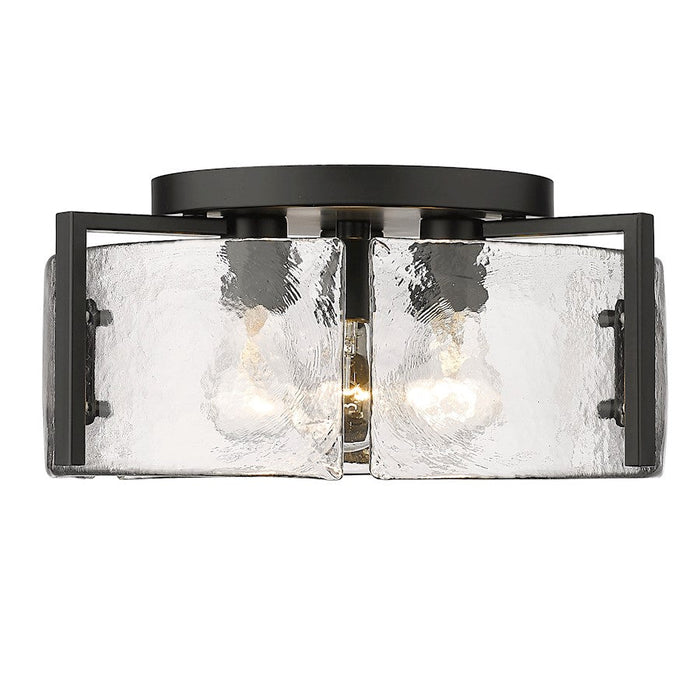 Golden Lighting Aenon 3 Light Flush Mount, Black/Hammered Water