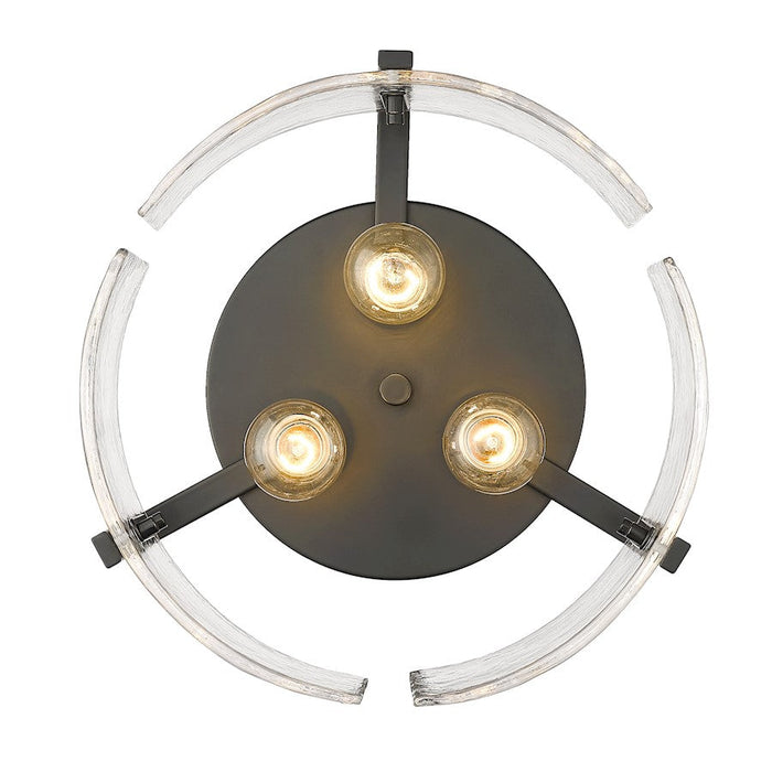 Golden Lighting Aenon 3 Light Flush Mount, Black/Hammered Water