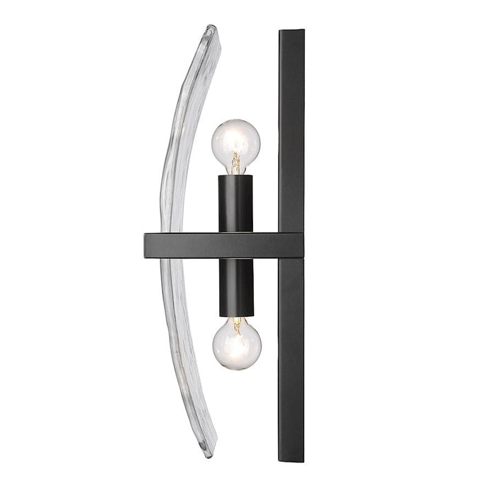 Golden Lighting Aenon 2 Light Sconce, Black/Hammered Water