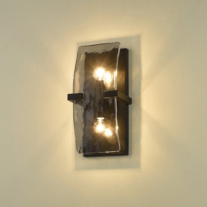 Golden Lighting Aenon 2 Light Sconce, Black/Hammered Water