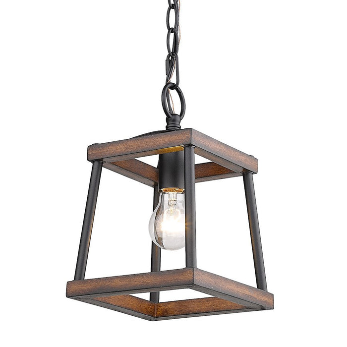 Golden Lighting Teagan 1 Light Mini Pendant, Black/Oak Wood - 3184-M1LNB-RO