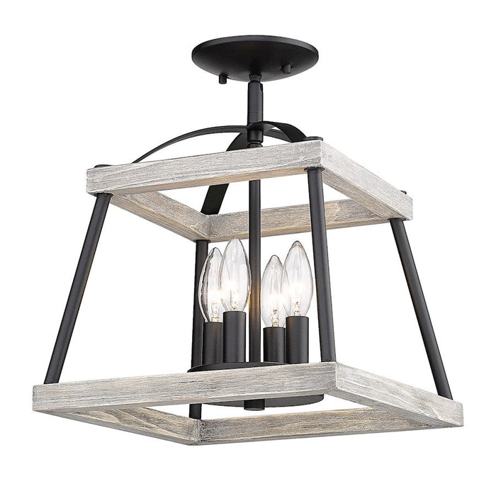 Golden Lighting Teagan 3 Light Semi Flush, Black/Gray Harbor Wood - 3184-SFNB-GH