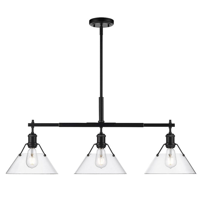 Golden Lighting Orwell BLK 3 Light Linear Pendant, Black/Clear