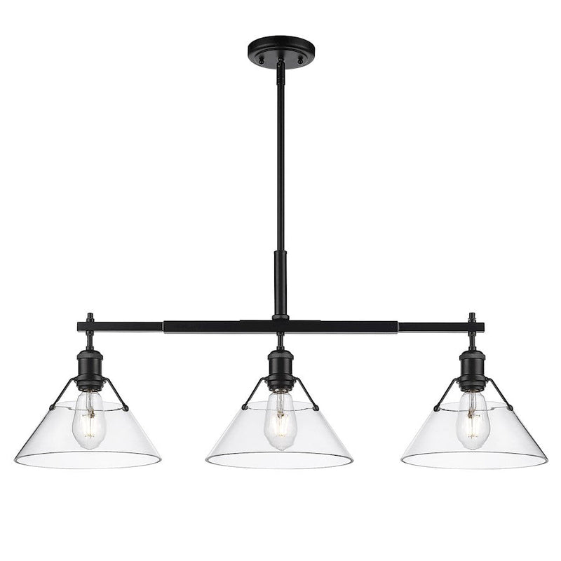Golden Lighting Orwell BLK 3 Light Linear Pendant, Black/Clear