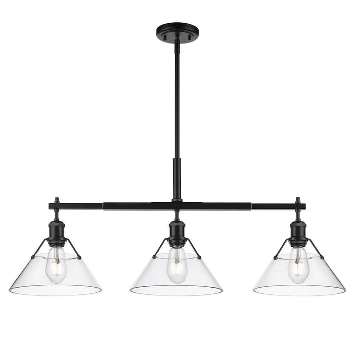 Golden Lighting Orwell BLK 3 Light Linear Pendant, Black/Clear