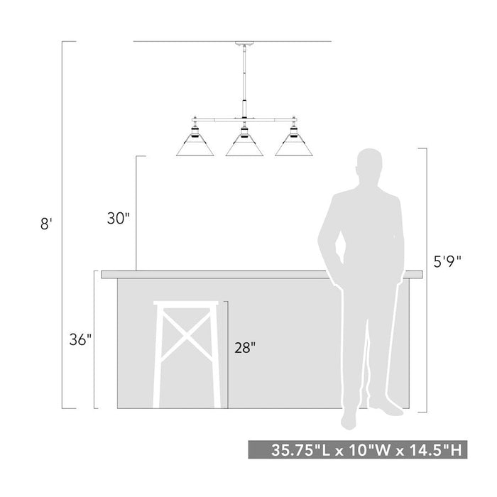 Golden Lighting Orwell BLK 3 Light Linear Pendant, Black/Clear