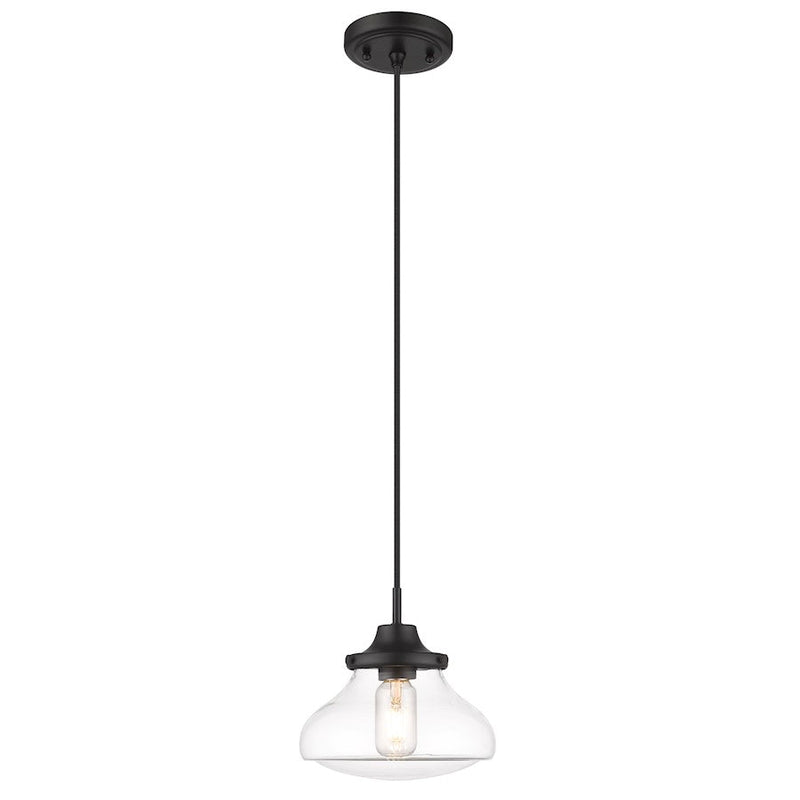 Golden Lighting Nash 1 Light Small Pendant, Matte Black/Clear