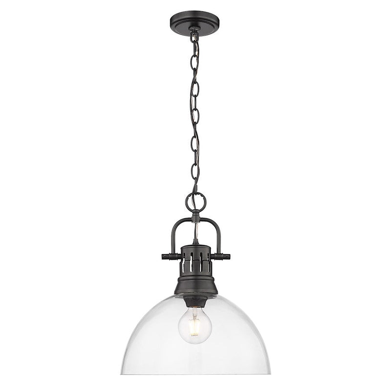 Golden Lighting Duncan Blk 1 Light Pendant, Matte Black/Clear