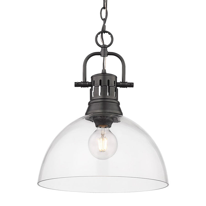 Golden Lighting Duncan Blk 1 Light Pendant, Matte Black/Clear
