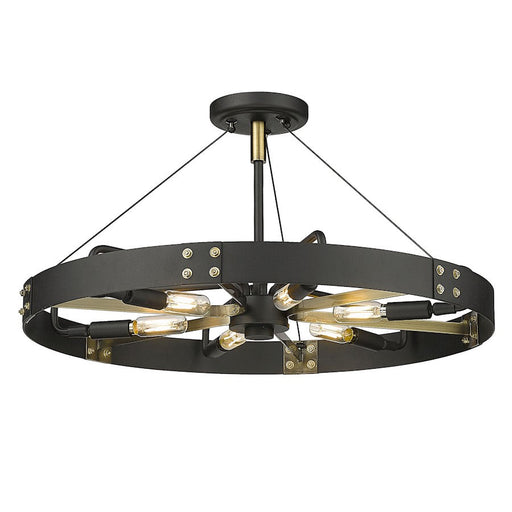 Golden Lighting Vaughn 6 Light Medium Semi-Flush, Black/Brass - 3866-MSFNB-AB