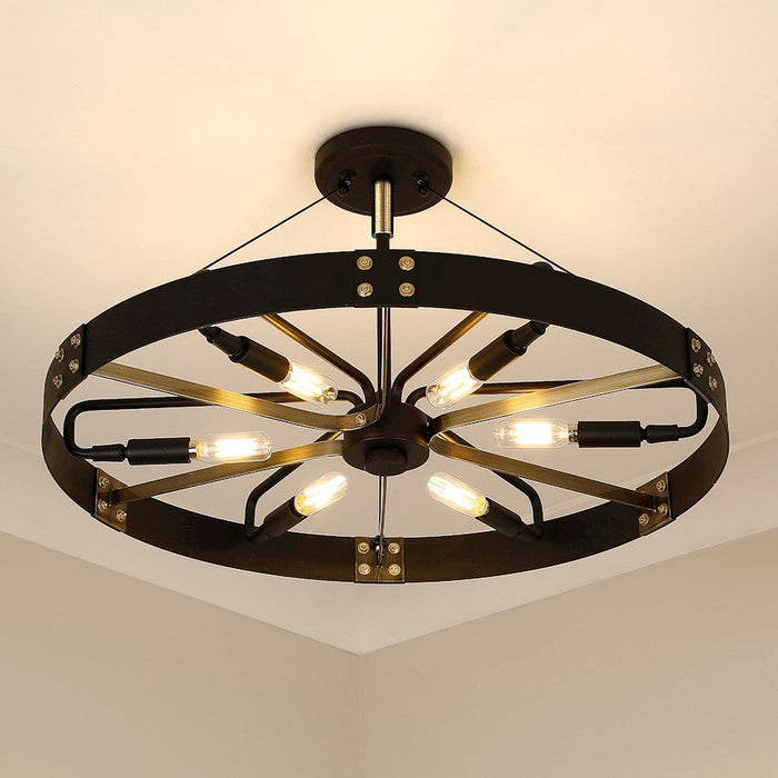 Golden Lighting Vaughn 6 Light Medium Semi-Flush, Black/Brass