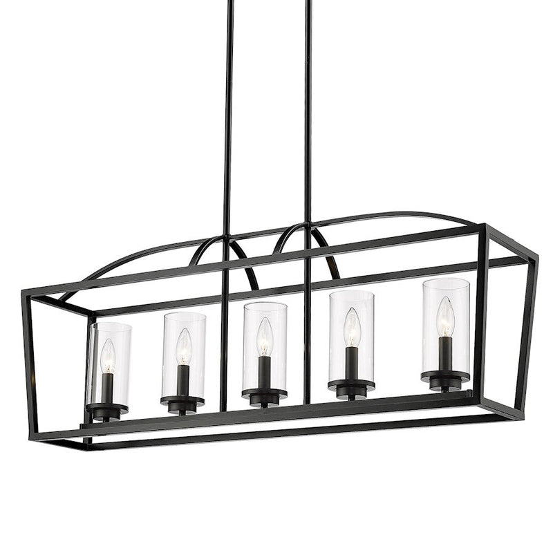 Golden Lighting Mercer 5 Light Linear Pendant, BK/BK/Clears - 4309-LPBLK-BLK-CLR