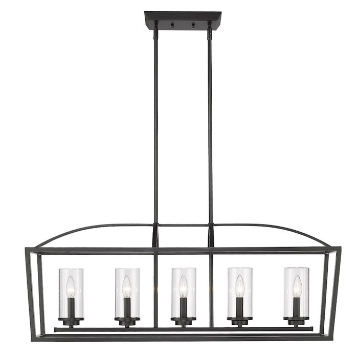 Golden Lighting Mercer 5 Light Linear Pendant, BK/BK/Clear