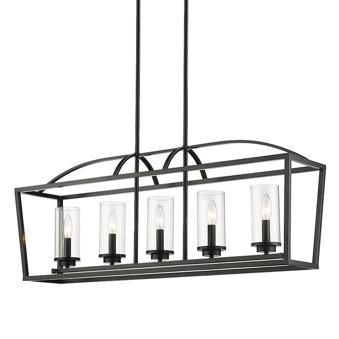 Golden Lighting Mercer 5 Light Linear Pendant, BK/BK/Clear