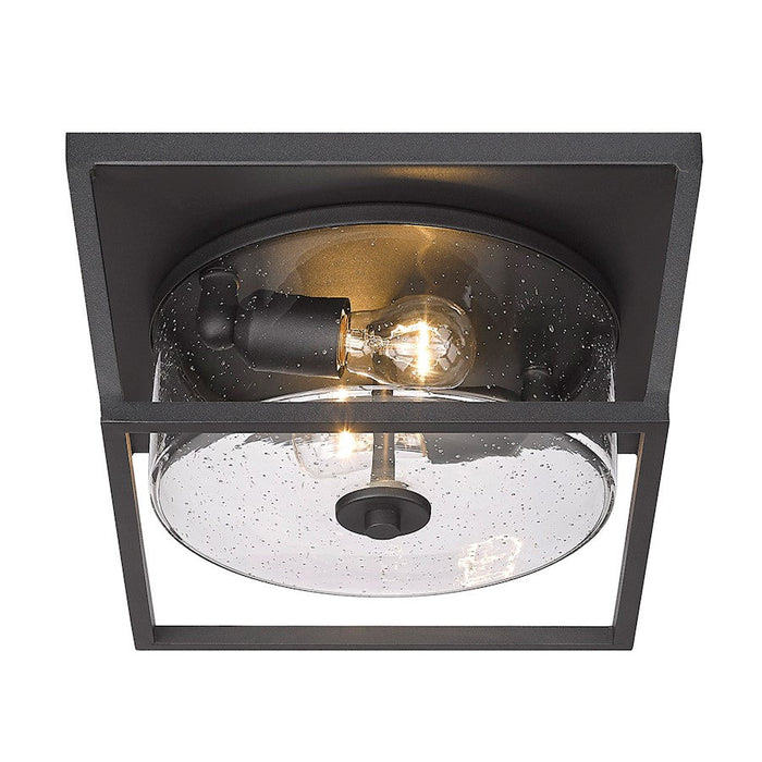 Golden Lighting Mercer 2-Light Outdoor Flush Mount, Black/Seeded