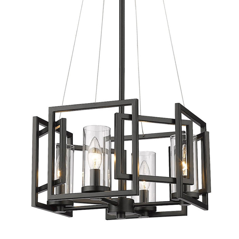Golden Lighting Marco 4 Light Pendant, Matte Black/Clear
