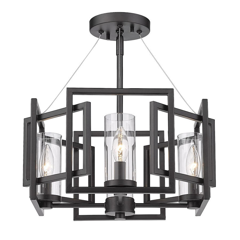 Golden Lighting Marco 4 Light Pendant, Matte Black/Clear