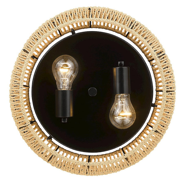 Golden Lighting Marlee 2 Light Flush, Matte Black/Raphia Rope