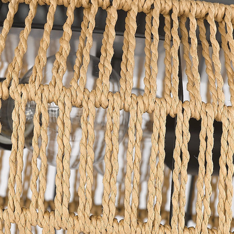 Golden Lighting Marlee 2 Light Flush, Matte Black/Raphia Rope