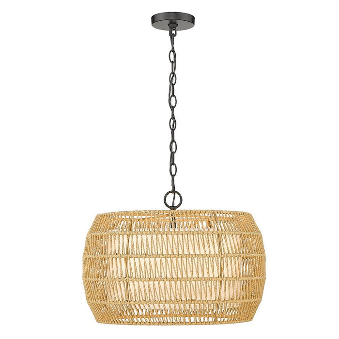 Golden Lighting Everly Chandelier, Black/Natural Rattan