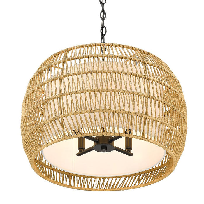 Golden Lighting Everly Chandelier, Black/Natural Rattan